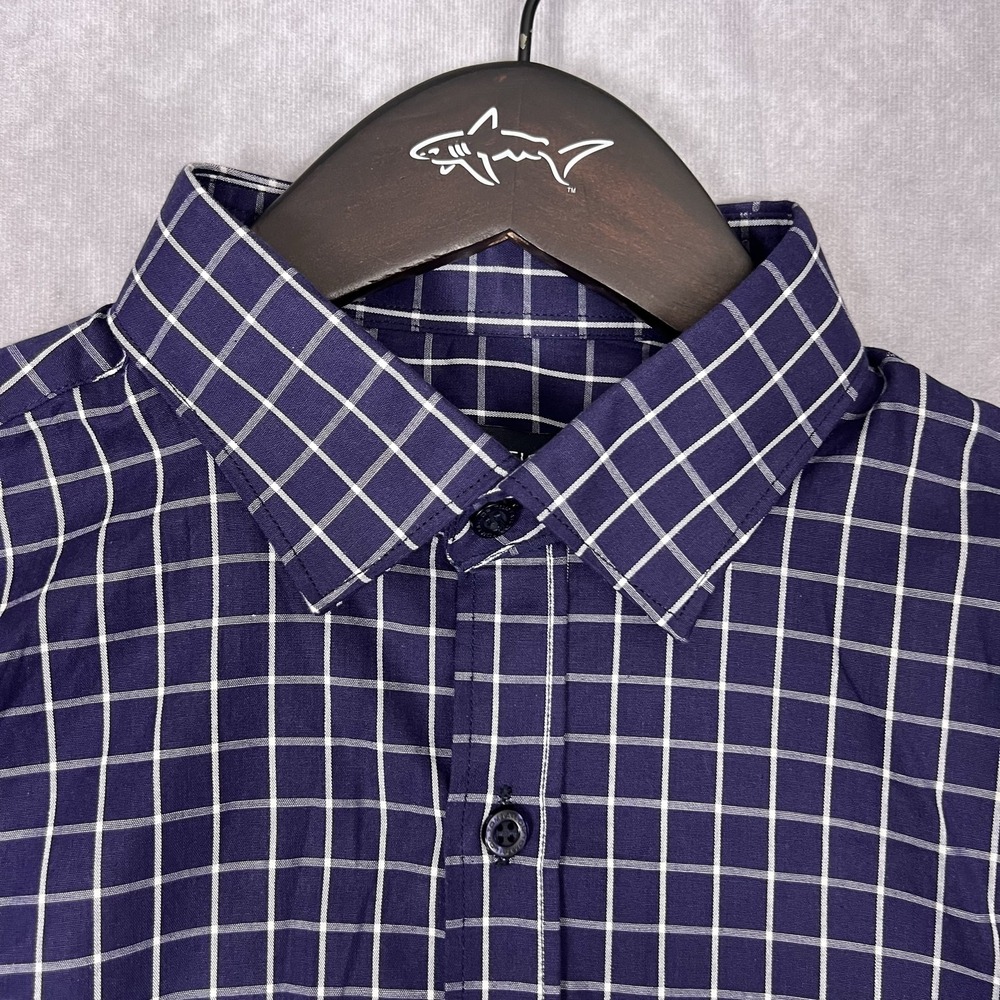 Tommy Hilfiger Men's 16.5" Blue White Check Button Down Long Sleeve Shirt